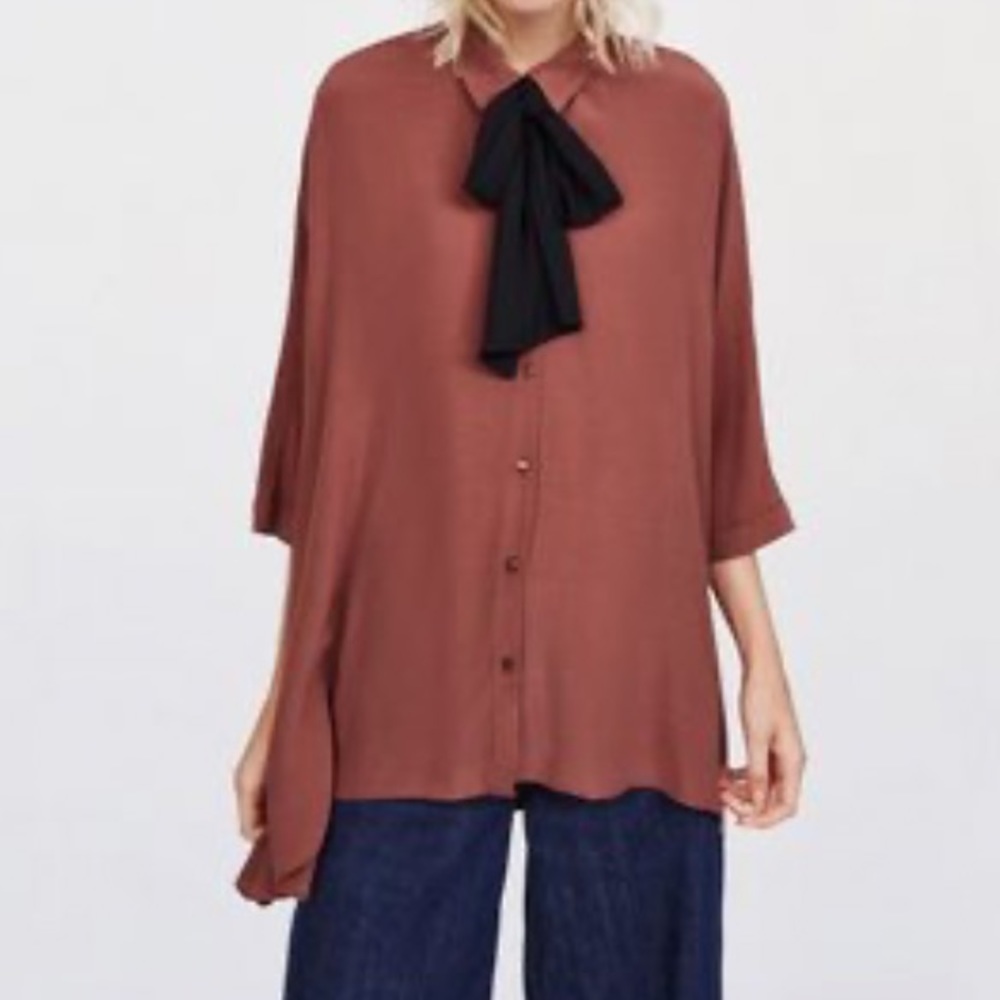 NEW Zara Orange Button Down Oversized Blouse